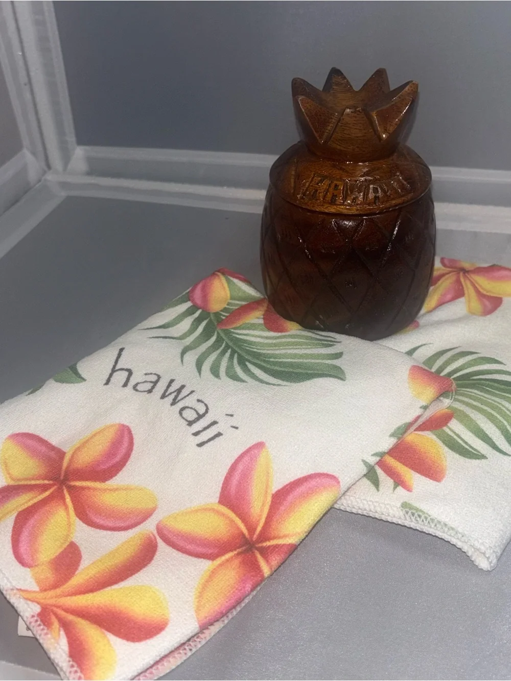 2 Hawaiian Plumeria Floral Cotton Hand /kitchen Towel - carved wooden candle